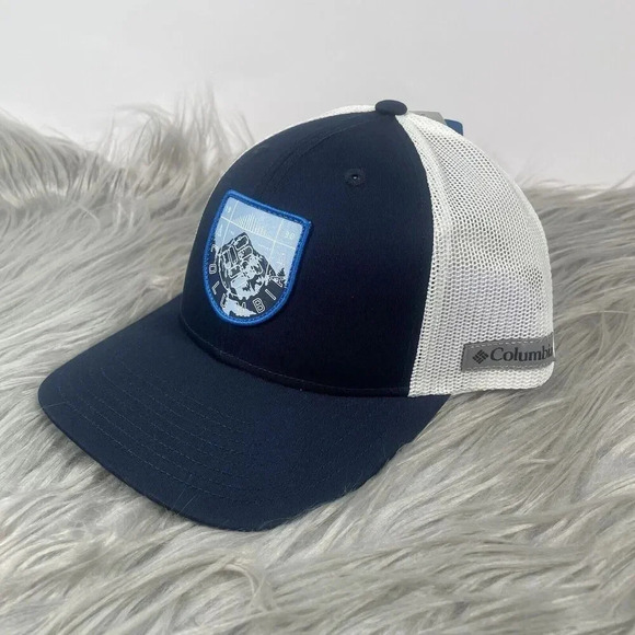 Columbia Hat Navy Blue White Mesh Snapback Baseball Cap Hiking Outdoor Range New - Picture 9 of 13